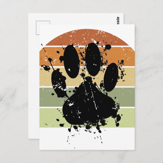 Carte Postale Distressed Paint Splatter Chien Paw Retro Sunset (Devant / Derrière)