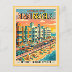 Carte Postale District Art déco de Miami Beach de style vintage