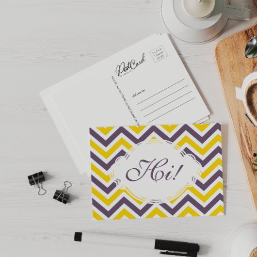 Carte Postale Dites Hi Purple Jaune Fun Classic Zig Zag Personna