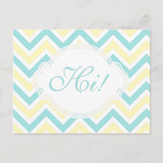 Carte Postale Dites Hi Yellow Aqua Fun Zig Zag Pastel Custom (Devant)
