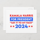 Carte Postale Dites-Le À Mon Visage Kamala Harris Pour Président (Devant / Derrière)