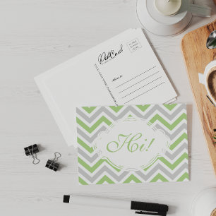 Carte Postale Dites Salut Grey Vert Fun Zig Zag Pastel Personnal