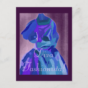 Carte Postale Diva Fashionista En Bleu I