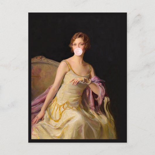 Carte Postale Divas au Bubble Gum en robe jaune (Devant)
