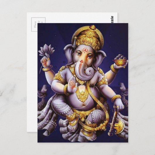 Carte Postale Divinité indoue d'éléphant asiatique de Ganesh (Devant / Derrière)