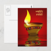Carte Postale Diwali Diya - Illustration d'une lampe à huile (Devant / Derrière)