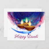 Carte Postale Diwali Diyas Blue Paint Lash (Devant / Derrière)