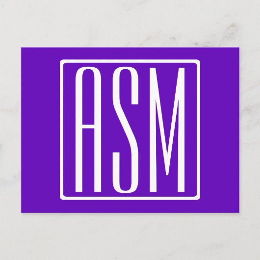 Carte Postale DIY Couleur | Monogramme à 3 Initiales Modernes Gr (Devant)