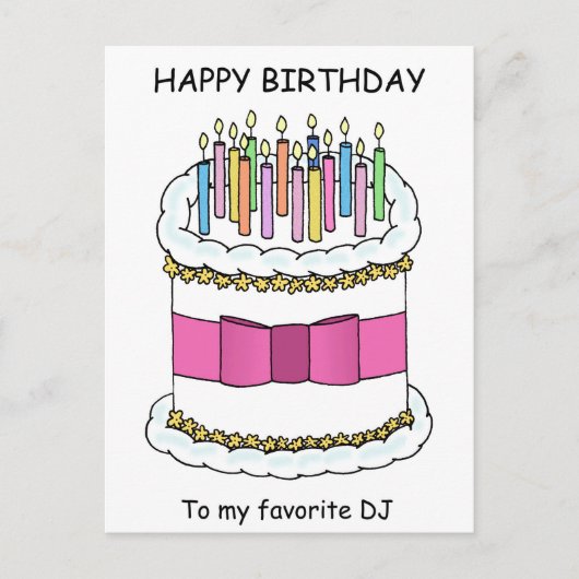 Carte Postale DJ Joyeux gâteau de dessin animé d'anniversaire av (Devant)