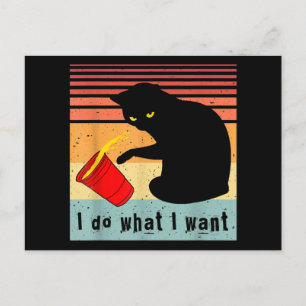 Carte Postale Do What I Want Vintage Black Cat Red Cup Funny My