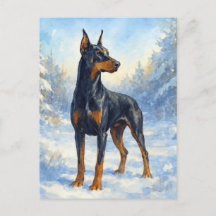 Carte Postale Doberman dans la neige hivernale