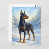 Carte Postale Doberman dans la neige hivernale (Devant / Derrière)