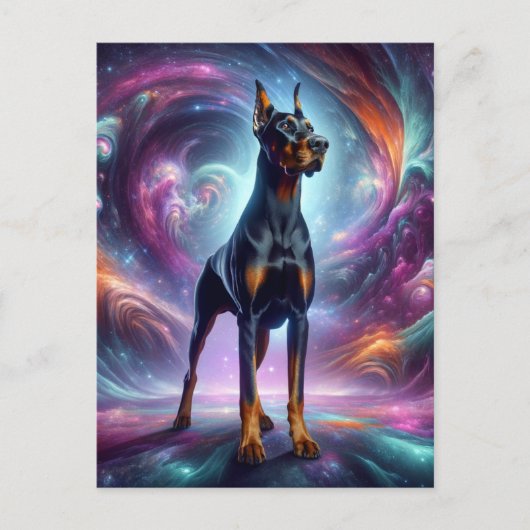 Carte Postale Doberman dans le Cosmos (Devant)