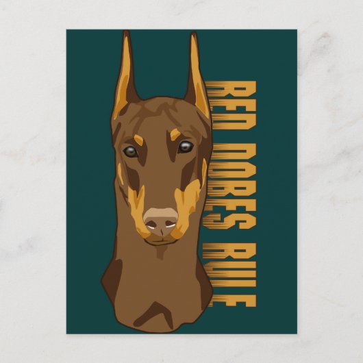 Carte Postale Doberman Head, Red Dobes Rule (Devant)