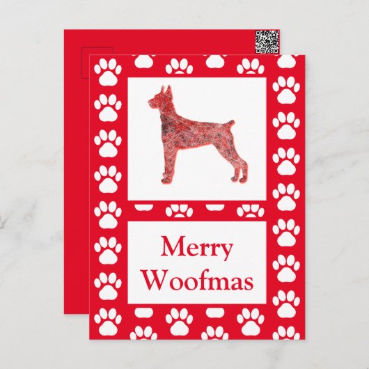 Carte Postale Doberman Pinscher Chien Silhouette R Joyeux Noël (Devant / Derrière)