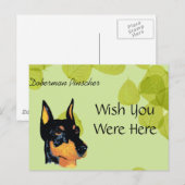 Carte Postale Doberman Pinscher ~ Design Feuille vert (Devant / Derrière)