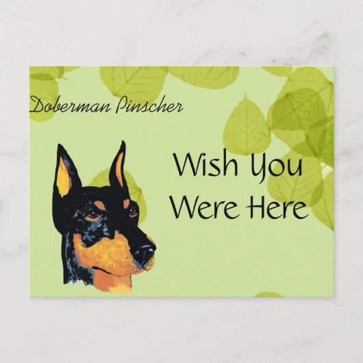 Carte Postale Doberman Pinscher ~ Design Feuille vert (Devant)