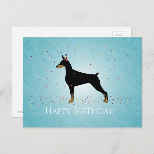 Carte Postale Doberman Pinscher Joyeux Design d'anniversaire (Devant / Derrière)