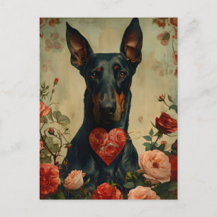 Carte Postale Doberman vintage Saint Valentin