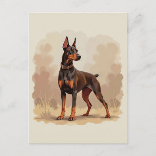 Carte Postale Dobermann Pinscher Chien Marron Rouille Rouge