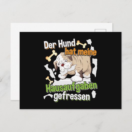 Carte Postale Dog Ate My Homework - Apprendre le devis allemand (Devant / Derrière)