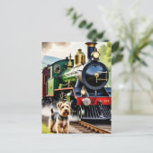 Carte Postale Dog Greeting steam train (Debout devant)