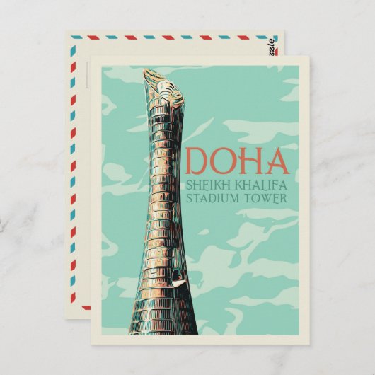 Carte Postale Doha Sheikh Khalifa Illustration du stade Qatar Po (Devant / Derrière)