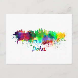 Carte Postale Doha skyline in watercolor
