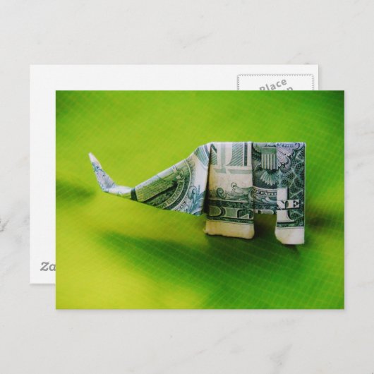 Carte Postale Dollar facture origami éléphant sur arrière - plan (Devant / Derrière)
