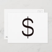 Carte Postale Dollar $ Noir Bleu Rouge (Devant / Derrière)