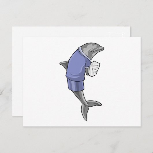 Carte Postale Dolphin as Secretary with Stack of paper (Devant / Derrière)