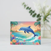 Carte Postale Dolphin et belle île tropicale, Hibiscus (Debout devant)