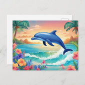 Carte Postale Dolphin et belle île tropicale, Hibiscus (Devant / Derrière)