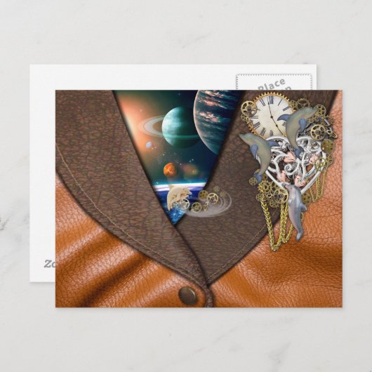 Carte Postale Dolphin time on leather (Devant / Derrière)