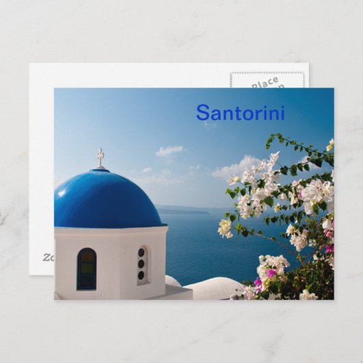 Carte Postale Dôme bleu à Santorin (Devant / Derrière)