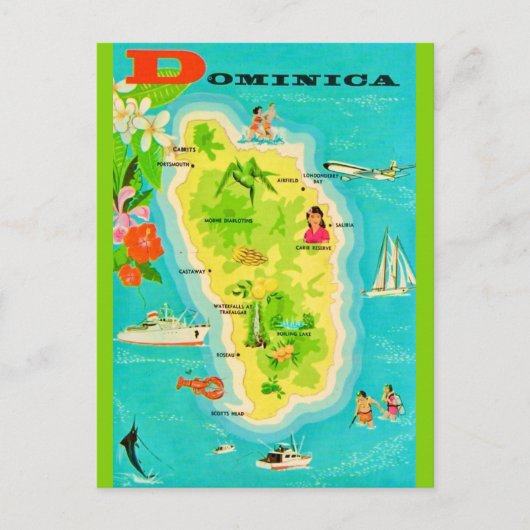 Carte Postale Dominica Caribbean Island Map Postcard (Devant)