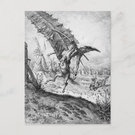 Carte Postale Don Quichotte et les moulins à vent (Devant)