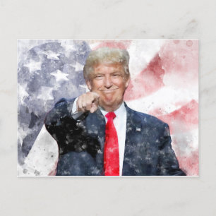 Carte Postale Donald Trump pointant du doigt le drapeau américai