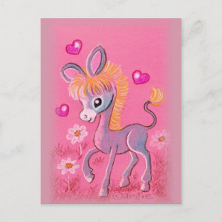 Carte Postale Donkey pour bébé doux avec les coeurs