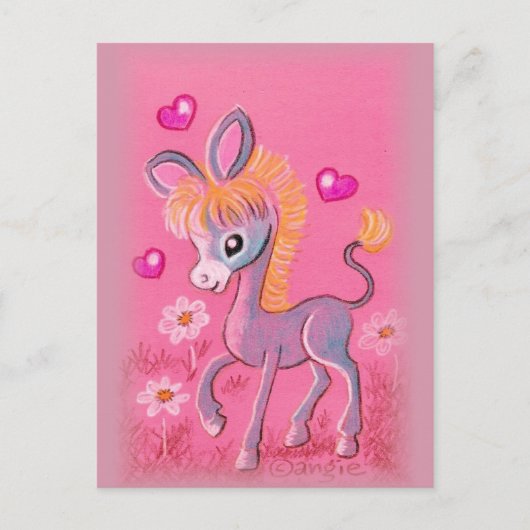 Carte Postale Donkey pour bébé doux avec les coeurs (Devant)