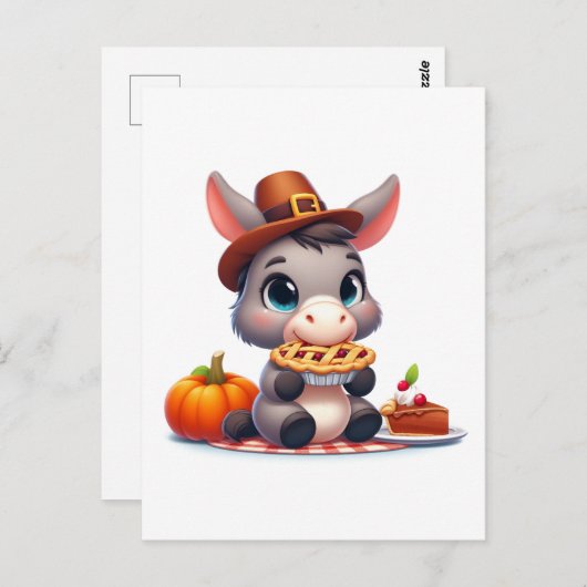 Carte Postale Donkey sucré mange Thanksgiving Pie (Devant / Derrière)