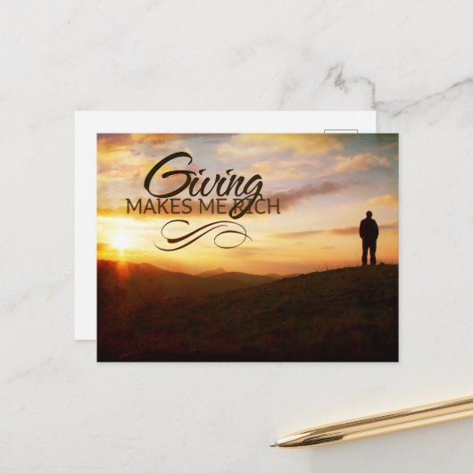 Carte Postale "Donner me rend riche" Motivation Affirmation (Devant/Arrière en situation)