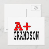 Carte Postale Dons amusants pour petits-fils : A+ Grandson (Devant / Derrière)