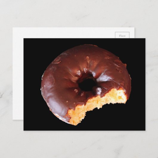 Carte Postale Donut au Chocolat Avec Gros Morceau Enlevé (Devant / Derrière)