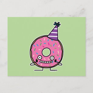 Carte Postale Donut d'anniversaire glaçage rose paillettes chape