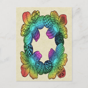 Carte Postale Doodle à fleurs arc-en-ciel