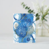 Carte Postale Doodle aquarelle abstrait bleu  (Debout devant)