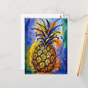 Carte Postale Doodle aquarelle Ananas
