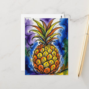 Carte Postale Doodle aquarelle de fruit d'ananas
