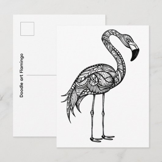 Carte Postale Doodle art Flamant rose (Devant / Derrière)